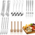 18 Pieces Charcuterie Board Accessories Stainless Steel Cheese Butter Spreader Knives Set Include Mini Serving Tongs, Knives, Spoons, Forks, Honey...