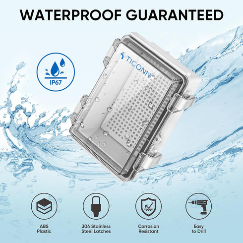 TICONN Waterproof Electrical Junction Box IP67 ABS Plastic Enclosure with Hinged Cover with Mounting Plate, Wall Brackets, Cable Glands (Clear, 5....
