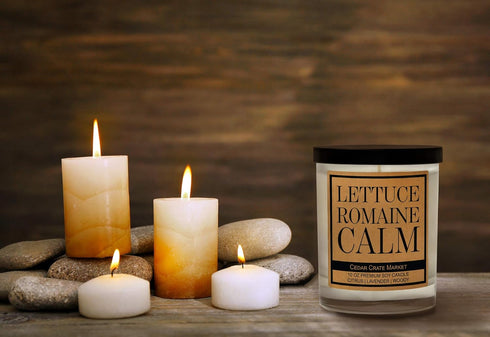 CEDAR CRATE MARKET Lettuce Romaine Calm, Kraft Label Scented Soy Candle, Citrus, Lavender, Woody, 10 Oz. Glass Jar Candle, Made in The USA, Decora...