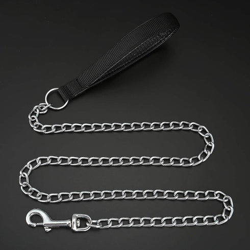 Mogoko 4ft Metal Dog Leash, Heavy Duty Chew Proof Pet Leash Chain with Padded Handle for Outdoor Training Black...