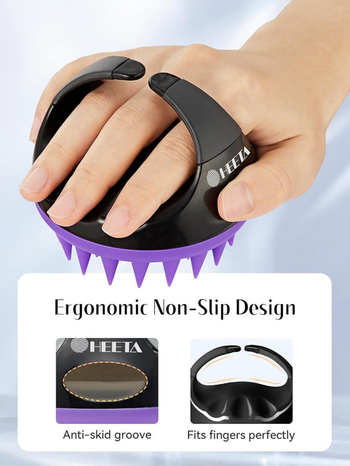 HEETA Scalp Massager with Soft Silicone Bristles - Removes Dandruff, Relieves Itching, Shampoo Brush for Hair Care & Scalp Relaxation (Black & Dar...