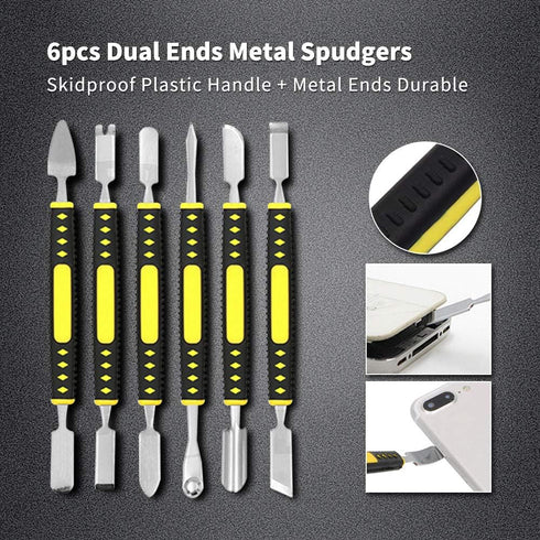 17 in 1 Electronics Repair Tools Opening Pry Tool Kit with Dual Ends Metal Spudgers and Black Tweezers Replacement for iPad Tablets Laptop Electro...