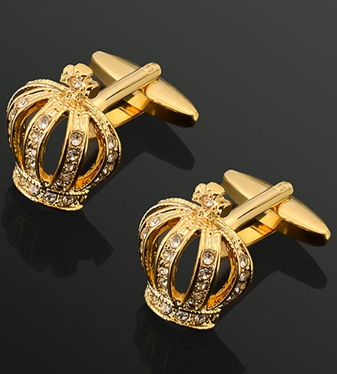 Golden Royal Crown Mens Cufflinks In Gift Case Novelty Crown with Crystals Cufflinks for Men Jewelry for Wedding Party Business Birthday Anniversa...