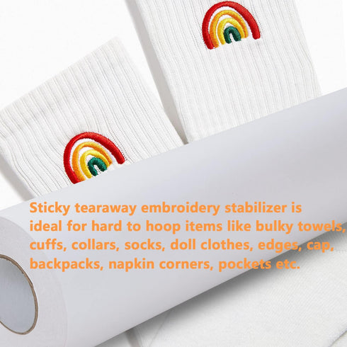 New brothread Sticky Self-Adhesive Tear Away Embroidery Stabilizer Backing 12" x 10 Yd roll - Medium Weight for Napped Fabric & Hoop Less Embroide...