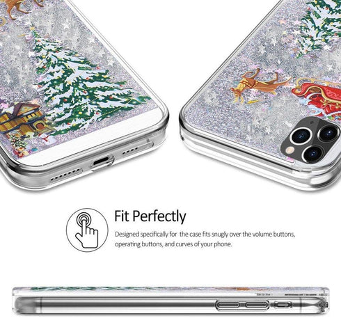 for iPhone 12 Pro Max Case iPhone 12 Pro Max Christmas Phone Case Glitter Sparkle Liquid Floating Case Shockproof Clear Soft TPU Bumper Case Xmas ...
