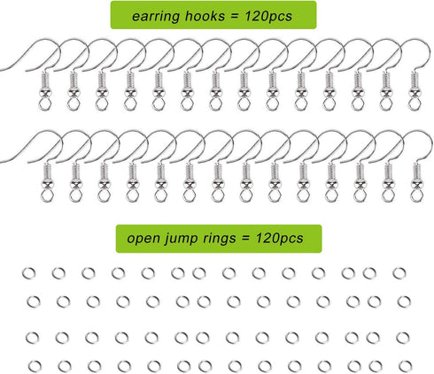120 Sets Earring Hooks with Jump Rings for Jewelry Making, Tarnish Resistant 0.86 inch Fishhooks for DIY Earring Supplies,Stainless Steel Earring ...
