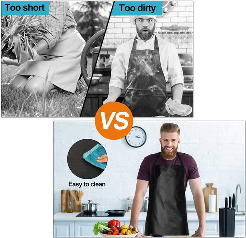 2 Pack Waterproof Rubber Vinyl Apron 40" Chef Aprons for Men Heavy Duty Chemical Work Apron Gifts for Dad Husband Fathers, Adjustable Bib Apron fo...
