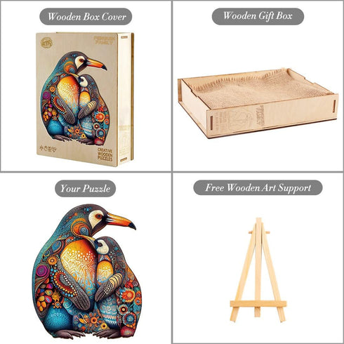 Wooden Puzzles for Adults Kids, (S-100pcs-8.3 * 6.7in) Penguin Family Wooden Jigsaw Puzzles, Unique Shape Animal Wooden Puzzle, Wood Puzzles Adult...