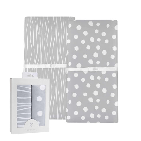 Changing Pad Cover Set | Cradle Sheet 2 Pack 100% Jersey Cotton Grey Abstract Stripes and Dots by Ely's & Co...