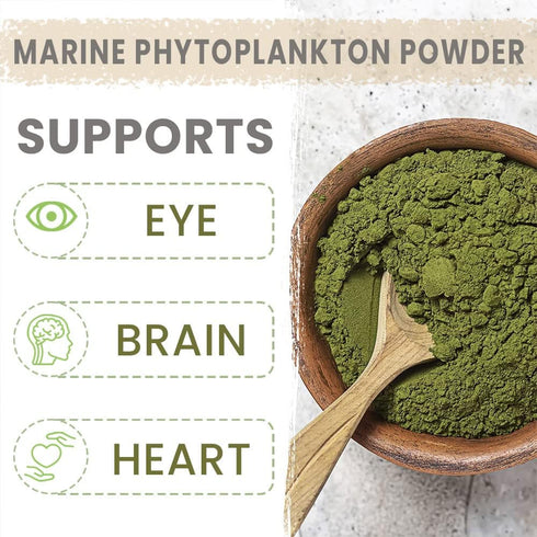 AKI Marine Phytoplankton Powder | Source of Raw Omega-3 EPA Micro Algae Nannochloropsis - Plant Based Proteins, Vitamins for Overall Wellness | Co...