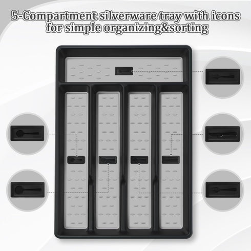 Silverware Organizer with Cutlery Icons?Silverware Tray for Kitchen Drawer?Plastic Flatware Tableware Silverware Drawer Organizer Utensil Organize...