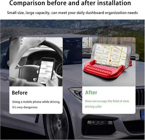 Car Dashboard Phone Holder, Non-Slip Double-Groove Auto Cell Phone Pad Mat with Number Plate, Universal Vehicle Phone Mount for All Smartphones, G...
