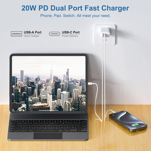 Phone Charger 3Pack 20W Dual Port QC + PD 3.0 Power Adapter PD Fast Wall Charger Block with 1 * 3FT&2 * 6FT C to C Cables Compatible with Phone 15...