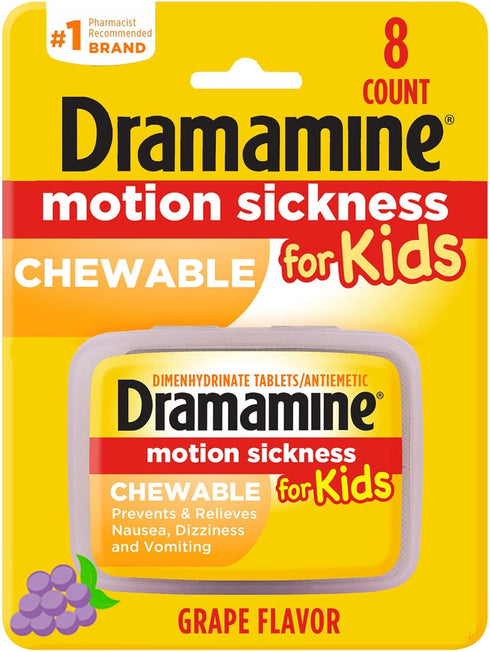 Dramamine Motion Sickness Relief for Kids | Chewable Grape | 8 Count...