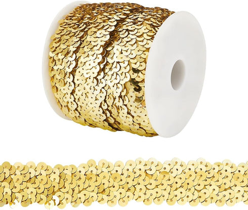OLYCRAFT 11-Yard 1 Inch Elastic Sequin Trim Metallic Gold Stretch Sequin Trim 3-Row Fabric Paillette Ribbon Trims for Dress Embellish and Headband...
