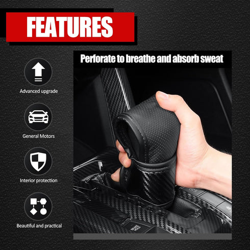 1 PC Car Shift Knob Cover, Perforated Breathable Sweat-Absorbent Leather Shift Lever Anti-Scratch Protective Cover, Side Opening Design for All Se...