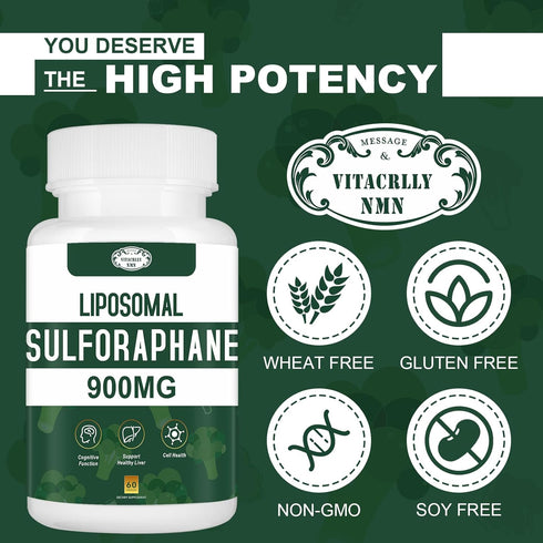 900MG Liposomal Sulforaphane Supplement Broccoli Extract, Liver Supplement for Antioxidant, Digestion, Cellular Health 120 Capsules...