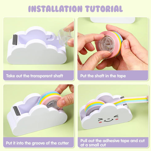 TOYANDONA Cloud Tape Dispenser and Rainbow Tape Set, Cartoon Desktop Tape Cutter Cute Roll Tape Holder for and More School Office Stationery Suppl...