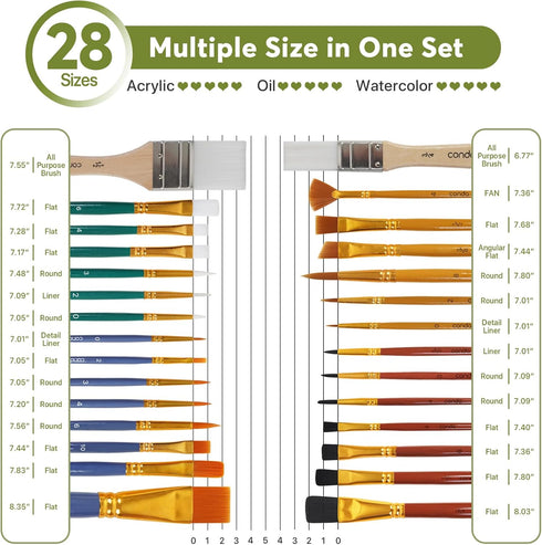 CONDA Paint Brushes Set of 50 Pieces Wooden Handles Brushes, Different Shapes Professional Art Paint Brushes for Oil, Acrylic Canvas and Watercolo...