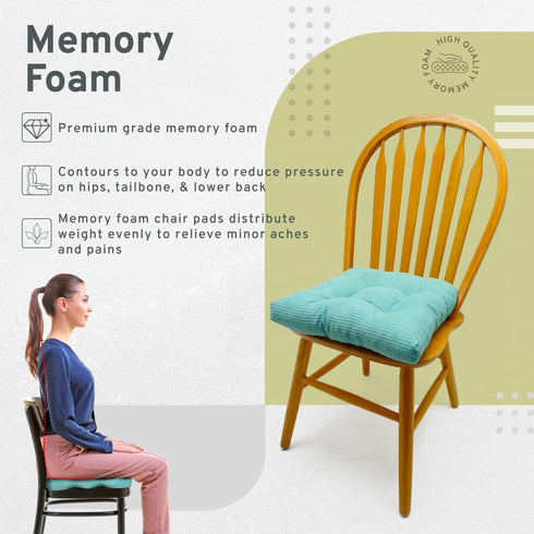 Arlee Delano Cushions for Dining Memory Foam, Non-Skid Backing Chair Pads, 15.5" L x 15.5" W, Aquahaze Blue 2 Count...