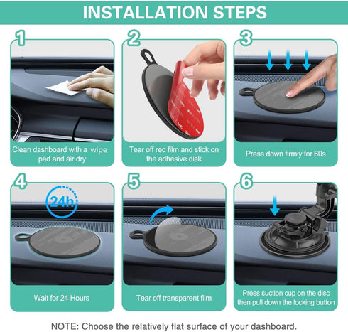pop-tech Dash Suction Cup Mounting Disk: 95mm Car Mount Adhesive Dashboard Pad for Phone Holder - 3M Replacement Disc Sticky Sticker for Cam Winds...
