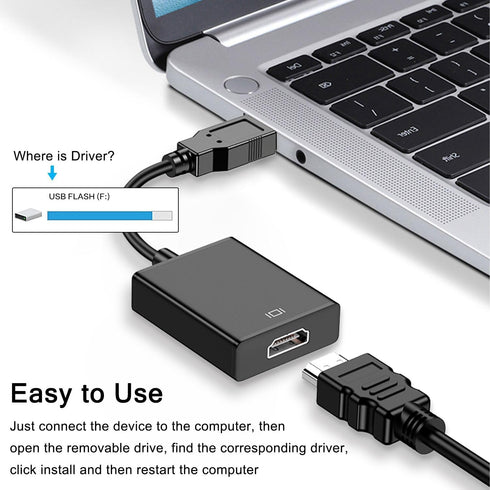 USB to HDMI Adapter with 6FT HDMI to HDMI Cable, USB 3.0 to HDMI Full 1080P Video Audio Converter for PC, Laptop to Monitor, Support Windows XP 7/...