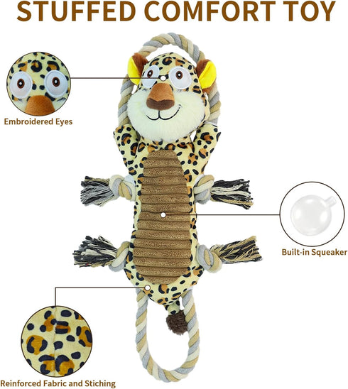 Dog Toys - Squeaky Leopard Toys for Medium Puppies - Interactive Dog Toys with Rope for Tug of War -Large Plush Dog Toys to Keep Them Busy for All...