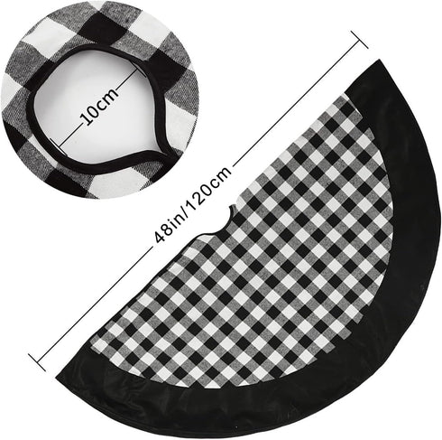 Black and White Buffalo Plaid Check Christmas Tree Skirt 48 inches, Country Xmas Tree Decorations Tree Skirts Double Layers Holiday Ornaments...
