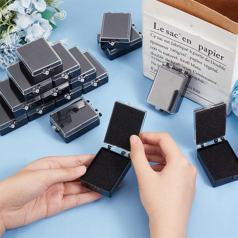 BENECREAT 30pcs Black Plastic Brooch Storage Boxes, 2.6x1.7x0.88inch Small Jewelry Brooch Storage Holder with Protective Foam for Displaying Neckl...