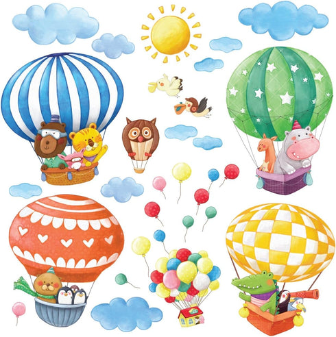 DECOWALL DA-1406B Animal Hot Air Balloons Kids Wall Stickers Wall Decals Peel and Stick Removable Wall Stickers for Kids Nursery Bedroom Living Ro...