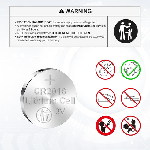 CR2016 Battery 15 Pack - Lithium 3V Coin Battery for Car Key Fob, Child-Secure Packaging, Stable Voltage Output 3 Volt Coin Button Cells for Remot...