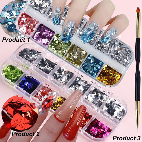 24 Grids Rhombus Hexagon Mermaid Holographic Glitter Nail Art Sequins Silver Colorful Collocation 3D Shiny Nail Art Flakes Acrylic Supplies Glitte...