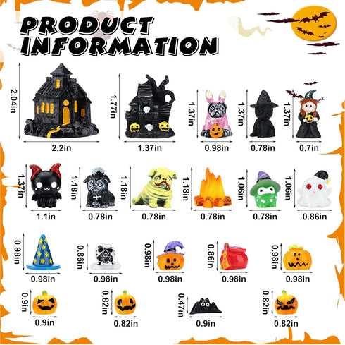 Soaoo 20 Pcs Halloween Miniature Figurines Resin Pumpkin Ghost Ornaments Halloween Garden Miniature Landscape for Halloween Party Village Bonsai C...