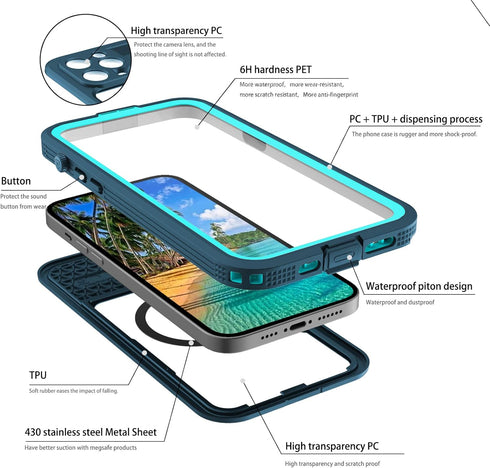 iPhone 14 Pro Max Case Compatible with MagSafe,Magnetic Waterproof DropProof DirtProof Snowproof Anti-Scratch Heavy Duty Protection Built in Scree...