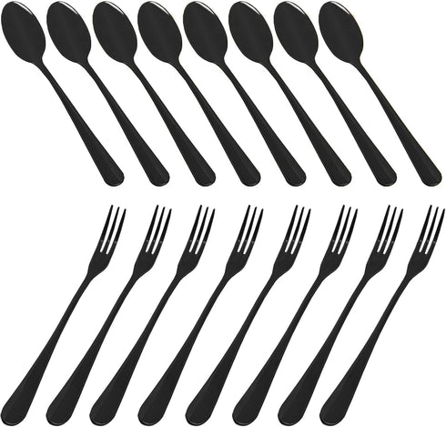 16 Pieces Black Demitasse Espresso Spoon (4 inch) and Stainless Steel Forks (4.8 inch), DaKuan Mini Coffee Spoons & Cake Forks for Dessert, Tea, A...
