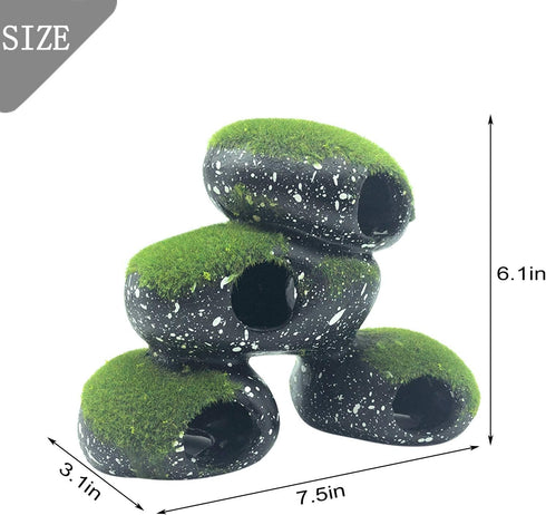 PINVNBY Stone Aquarium Hideaway Decoration Resin Cichlids Rock Decor with Artificial Moss Betta Cave Hideout Shelter Tunnel Fish Tank Ornament for...