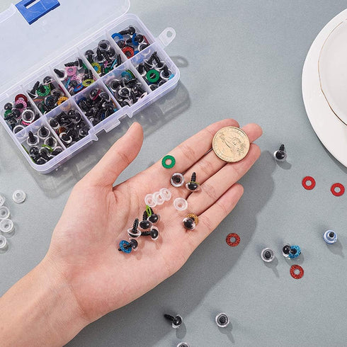PH PandaHall 100pcs Glitter Safety Eyes, 10mm Round Eyes Amigurumi Craft Eye with 100pcs Washers for Teddy Bear Bunny Cat Puppet Plush Stuffed Ani...