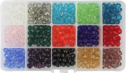 LolliBeads (TM) Wholesale Mix Lot 8 mm Briolette Faceted Rondelle Crystal Glass Beads for Jewelry Making with Container Box (450pcs)...