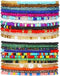 24Pcs Colorful Beaded Anklets Boho Handmade Beaded African Anklets Multicolor Seed Beads Stretch Ankle Bracelets for Women Elastic Foot and Hand C...