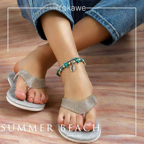 Yokawe Boho Layered Beaded Anklet Bracelets Silver Shell Turtle Anklet Chain Starfish Summer Beach Barefoot Sandals Foot Jewelry for Women and Tee...