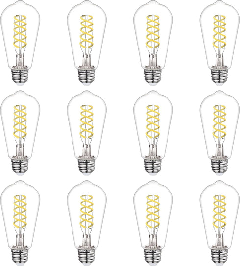 Dimmable LED Edison Bulbs,6W Equivalent to 60W Vintage Light Bulb, E26 5000K ST58/ST19 LED Bulbs, Antique Flexible Spiral LED Filament Light Bulbs...