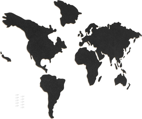 Navaris Cork Board World Map - Self-Adhesive Corkboard Continents for Wall to Pin, Plan, Document Travels - with 18 Cork Pieces and 10 Pins - Blac...