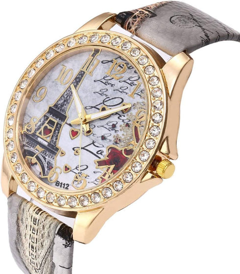 CdyBox Wholesale PU Leather Strap Watch Mother Day Gift Bling Rhinestone Accented Eiffel Tower Ladies Women Watches...