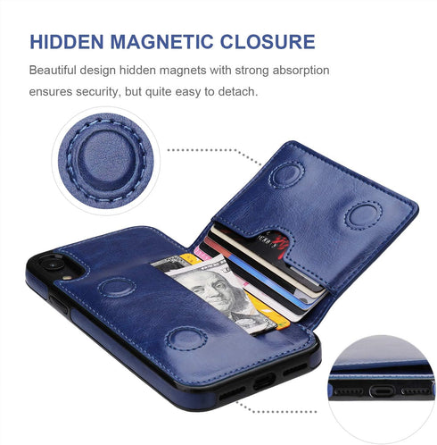 KIHUWEY Compatible with iPhone XR Wallet Case Credit Card Holder, Premium Leather Kickstand Durable Shockproof Protective Cover for iPhone XR 6.1 ...