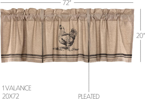 VHC Brands Sawyer Mill Charcoal Valance Curtain Farmhouse Country Chicken Cotton Gray and Tan for Kitchen Window 20x72...