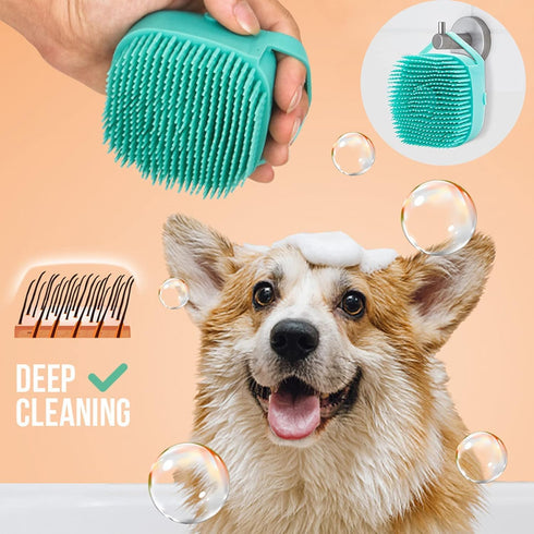 Dropshipping Soft Safe Silicone Pet Bathroom Massage Cleaning Grooming Tools Dog Cat Bath Brush with Shampoo Box (Blue), Small...