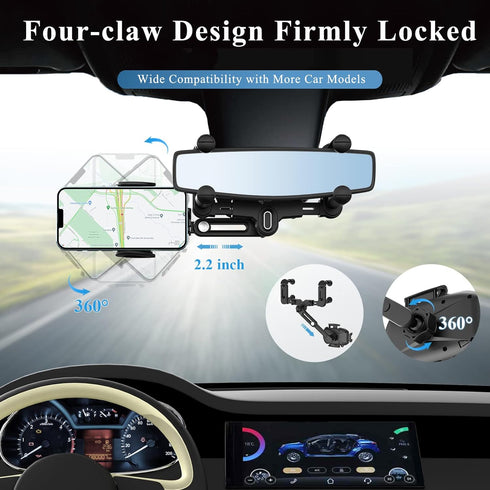 Car Phone Holder for Rearview Mirror, 360 Rotatable and Retractable, Fits 4.0-7.0 Inch Smartphones, Mirror-Black......