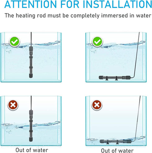 YukiHalu Small Submersible Aquarium Heater, Adjustable Mini Fish Tank Heater 25W 50W 100W 200W 300W with External Temperature Controller, LED Disp...