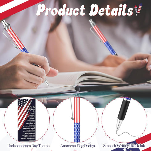American Flag Ballpoint Pens USA Patriotic Themed Bookmarks Independence Day Souvenirs Gifts Black Gel Ink Ballpoint Pen for Writing and Signing P...