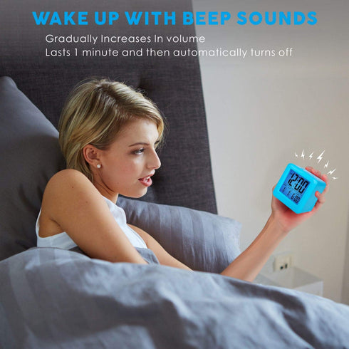 Plumeet Digital Alarm Clock Kids with Snooze and Nightlight - Easy Setting Silicone Clock Display Time, Date - Loud for Bedroom - Battery Powered ...